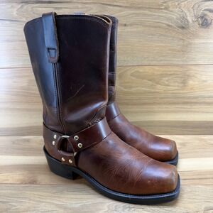 DURANGO Harness Square Toe Biker Boots Mens 9 EE Brown Leather Pull On Riding